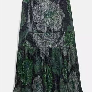 Coach Green Midi A-Line Skirt with Pleated and Tiered Design for Casual Wear